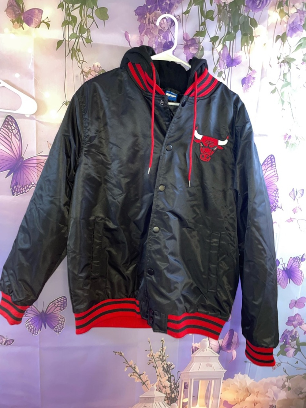 NBA Black Satin Bomber Jacket with Red Trim
